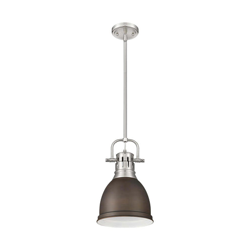 Golden Lighting Duncan 9in 1-Light Rod Pendant | Farmhouse Pewter and Rubbed Bronze Steel | Kitchen & Dining Room | Model 3604-S PW-RBZ