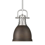 Golden Lighting Duncan 9in 1-Light Rod Pendant | Farmhouse Pewter and Rubbed Bronze Steel | Kitchen & Dining Room | Model 3604-S PW-RBZ