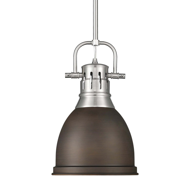 Golden Lighting Duncan 9in 1-Light Rod Pendant | Farmhouse Pewter and Rubbed Bronze Steel | Kitchen & Dining Room | Model 3604-S PW-RBZ