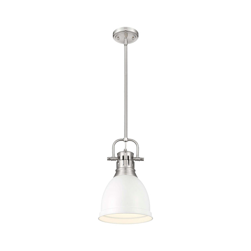 Golden Lighting Duncan 9in 1-Light Rod Pendant | Country Farmhouse Pewter and Matte White Steel | Kitchen Island & Dining Room | Model 3604-S PW-WHT