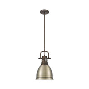 Golden Lighting Duncan 9in 1-Light Pendant | Farmhouse Rubbed Bronze and Aged Brass Steel | Kitchen Island & Dining Room | Model 3604-S RBZ-AB