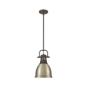 Golden Lighting Duncan 9in 1-Light Pendant | Farmhouse Rubbed Bronze and Aged Brass Steel | Kitchen Island & Dining Room | Model 3604-S RBZ-AB
