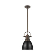 Golden Lighting Duncan 9in 1-Light Rod Pendant | Farmhouse Rubbed Bronze and Black Steel | Kitchen Island & Dining Room | Model 3604-S RBZ-BK