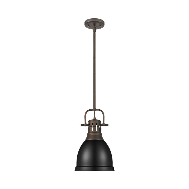 Golden Lighting Duncan 9in 1-Light Rod Pendant | Farmhouse Rubbed Bronze and Black Steel | Kitchen Island & Dining Room | Model 3604-S RBZ-BK
