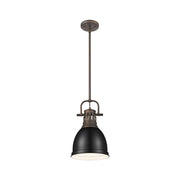 Golden Lighting Duncan 9in 1-Light Rod Pendant | Farmhouse Rubbed Bronze and Black Steel | Kitchen Island & Dining Room | Model 3604-S RBZ-BK