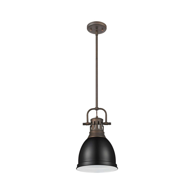 Golden Lighting Duncan 9in 1-Light Rod Pendant | Farmhouse Rubbed Bronze and Matte Black Steel | Kitchen & Dining Room | Model 3604-S RBZ-BLK