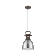 Golden Lighting Duncan 9in 1-Light Rod Pendant | Farmhouse Rubbed Bronze and Chrome Steel | Kitchen & Dining Room | Model 3604-S RBZ-CH