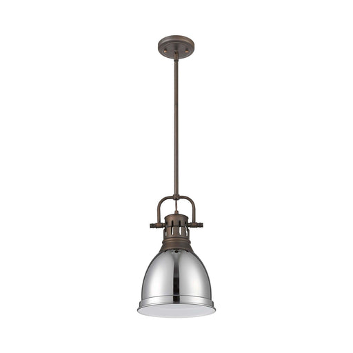 Golden Lighting Duncan 9in 1-Light Rod Pendant | Farmhouse Rubbed Bronze and Chrome Steel | Kitchen & Dining Room | Model 3604-S RBZ-CH