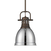 Golden Lighting Duncan 9in 1-Light Rod Pendant | Farmhouse Rubbed Bronze and Chrome Steel | Kitchen & Dining Room | Model 3604-S RBZ-CH