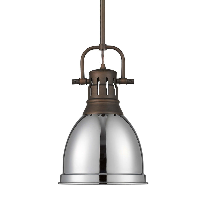 Golden Lighting Duncan 9in 1-Light Rod Pendant | Farmhouse Rubbed Bronze and Chrome Steel | Kitchen & Dining Room | Model 3604-S RBZ-CH