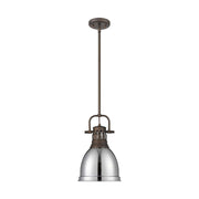 Golden Lighting Duncan 9in 1-Light Rod Pendant | Farmhouse Rubbed Bronze and Chrome Steel | Kitchen & Dining Room | Model 3604-S RBZ-CH