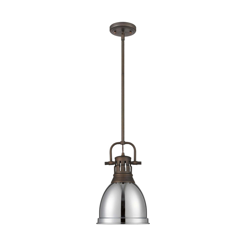 Golden Lighting Duncan 9in 1-Light Rod Pendant | Farmhouse Rubbed Bronze and Chrome Steel | Kitchen & Dining Room | Model 3604-S RBZ-CH