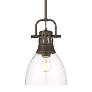 Golden Lighting Duncan 9in 1-Light Rod Pendant | Country Farmhouse Rubbed Bronze and Clear Glass | Kitchen & Dining Room | Model 3604-S RBZ-CLR