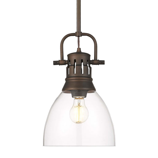 Golden Lighting Duncan 9in 1-Light Rod Pendant | Country Farmhouse Rubbed Bronze and Clear Glass | Kitchen & Dining Room | Model 3604-S RBZ-CLR