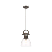 Golden Lighting Duncan 9in 1-Light Rod Pendant | Country Farmhouse Rubbed Bronze and Clear Glass | Kitchen & Dining Room | Model 3604-S RBZ-CLR