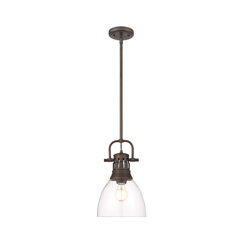 Golden Lighting Duncan 9in 1-Light Rod Pendant | Country Farmhouse Rubbed Bronze and Clear Glass | Kitchen & Dining Room | Model 3604-S RBZ-CLR
