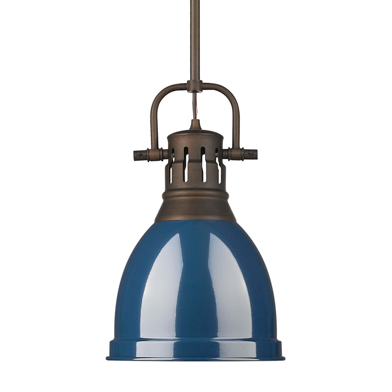 Golden Lighting Duncan 9in 1-Light Pendant | Farmhouse Rubbed Bronze and Navy Blue Steel | Kitchen & Dining Room | Model 3604-S RBZ-NVY