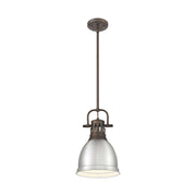 Golden Lighting Duncan 9in 1-Light Rod Pendant | Country Farmhouse Rubbed Bronze and Pewter Steel | Kitchen Island & Dining | Model 3604-S RBZ-PW