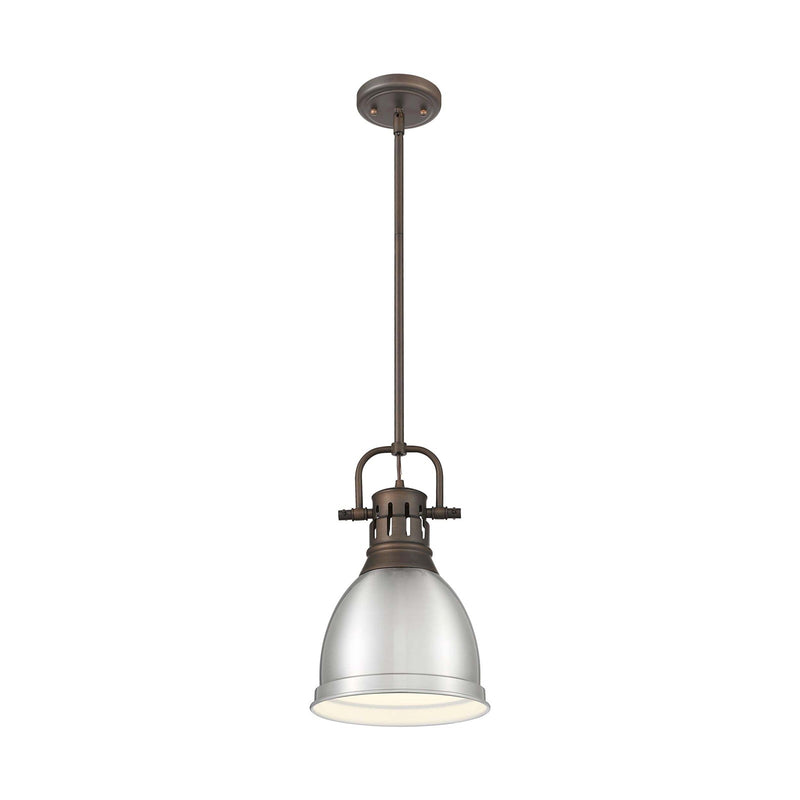 Golden Lighting Duncan 9in 1-Light Rod Pendant | Country Farmhouse Rubbed Bronze and Pewter Steel | Kitchen Island & Dining | Model 3604-S RBZ-PW