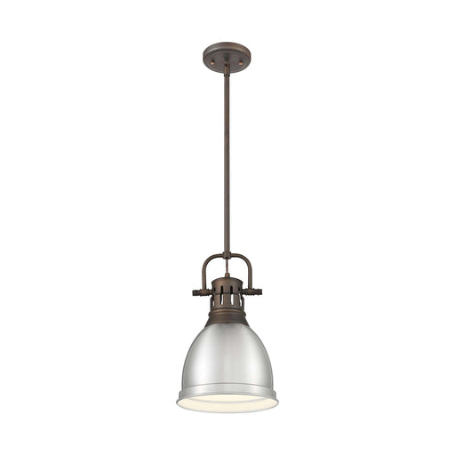 Golden Lighting Duncan 9in 1-Light Rod Pendant | Country Farmhouse Rubbed Bronze and Pewter Steel | Kitchen Island & Dining | Model 3604-S RBZ-PW