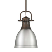 Golden Lighting Duncan 9in 1-Light Rod Pendant | Country Farmhouse Rubbed Bronze and Pewter Steel | Kitchen Island & Dining | Model 3604-S RBZ-PW