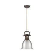 Golden Lighting Duncan 9in 1-Light Rod Pendant | Country Farmhouse Rubbed Bronze and Pewter Steel | Kitchen Island & Dining | Model 3604-S RBZ-PW