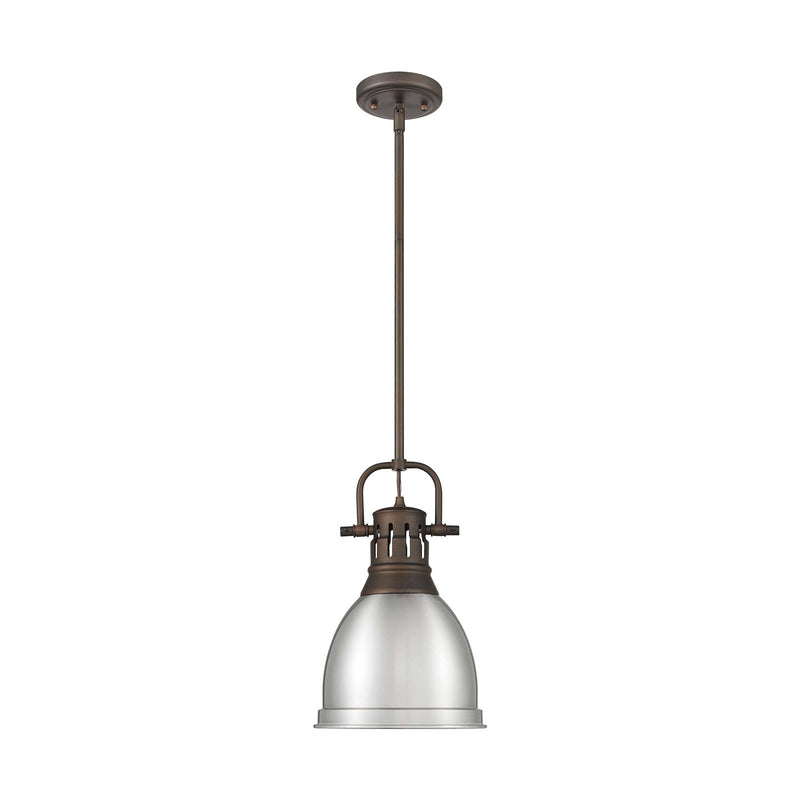 Golden Lighting Duncan 9in 1-Light Rod Pendant | Country Farmhouse Rubbed Bronze and Pewter Steel | Kitchen Island & Dining | Model 3604-S RBZ-PW
