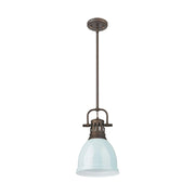 Golden Lighting Duncan 9in 1-Light Pendant | Farmhouse Rubbed Bronze and Seafoam Steel | Kitchen & Dining Room | Model 3604-S RBZ-SF