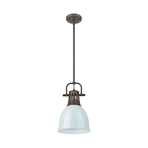 Golden Lighting Duncan 9in 1-Light Pendant | Farmhouse Rubbed Bronze and Seafoam Steel | Kitchen & Dining Room | Model 3604-S RBZ-SF