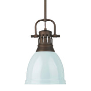 Golden Lighting Duncan 9in 1-Light Pendant | Farmhouse Rubbed Bronze and Seafoam Steel | Kitchen & Dining Room | Model 3604-S RBZ-SF