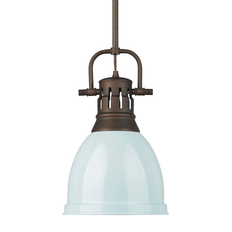 Golden Lighting Duncan 9in 1-Light Pendant | Farmhouse Rubbed Bronze and Seafoam Steel | Kitchen & Dining Room | Model 3604-S RBZ-SF
