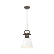 Golden Lighting Duncan 9in 1-Light Pendant | Farmhouse Rubbed Bronze and White Steel | Kitchen & Dining Room | Model 3604-S RBZ-WH