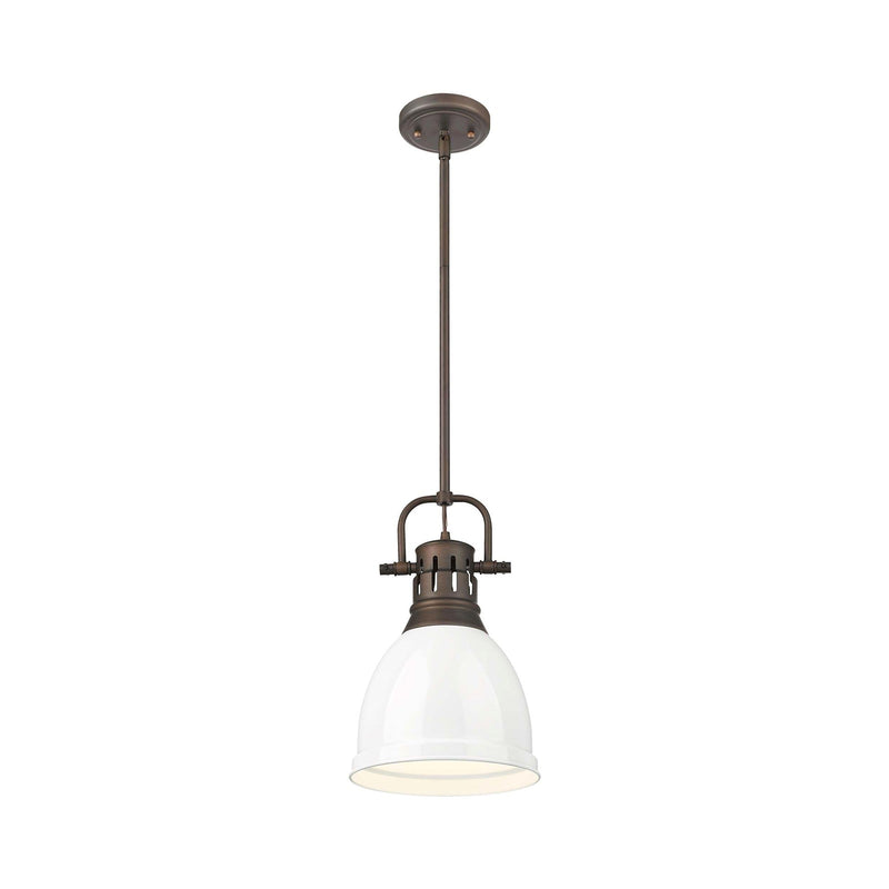 Golden Lighting Duncan 9in 1-Light Pendant | Farmhouse Rubbed Bronze and White Steel | Kitchen & Dining Room | Model 3604-S RBZ-WH