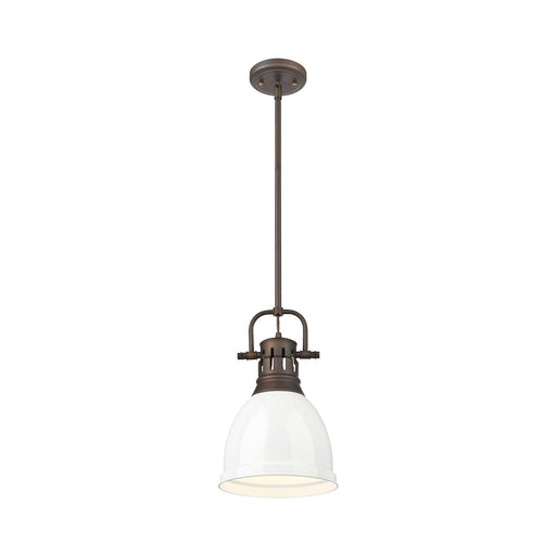 Golden Lighting Duncan 9in 1-Light Pendant | Farmhouse Rubbed Bronze and White Steel | Kitchen & Dining Room | Model 3604-S RBZ-WH