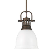 Golden Lighting Duncan 9in 1-Light Rod Pendant | Country Farmhouse Rubbed Bronze and Matte White Steel | Kitchen & Dining Room | Model 3604-S RBZ-WHT