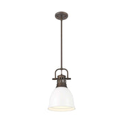 Golden Lighting Duncan 9in 1-Light Rod Pendant | Country Farmhouse Rubbed Bronze and Matte White Steel | Kitchen & Dining Room | Model 3604-S RBZ-WHT