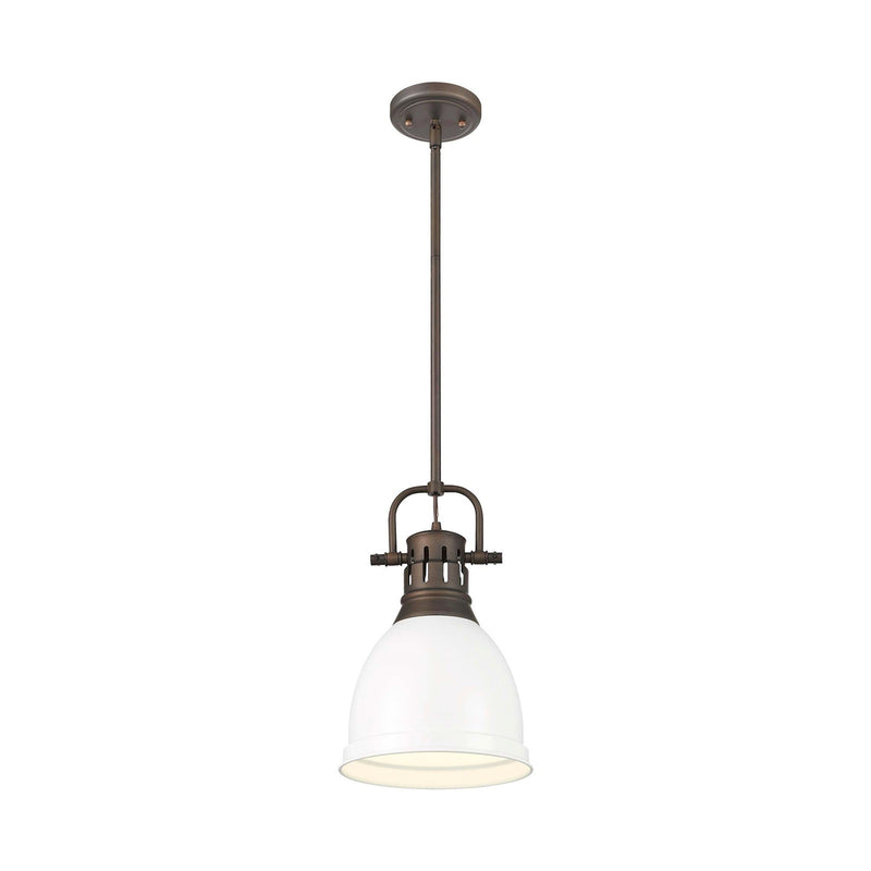 Golden Lighting Duncan 9in 1-Light Rod Pendant | Country Farmhouse Rubbed Bronze and Matte White Steel | Kitchen & Dining Room | Model 3604-S RBZ-WHT
