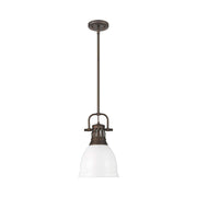 Golden Lighting Duncan 9in 1-Light Rod Pendant | Country Farmhouse Rubbed Bronze and Matte White Steel | Kitchen & Dining Room | Model 3604-S RBZ-WHT