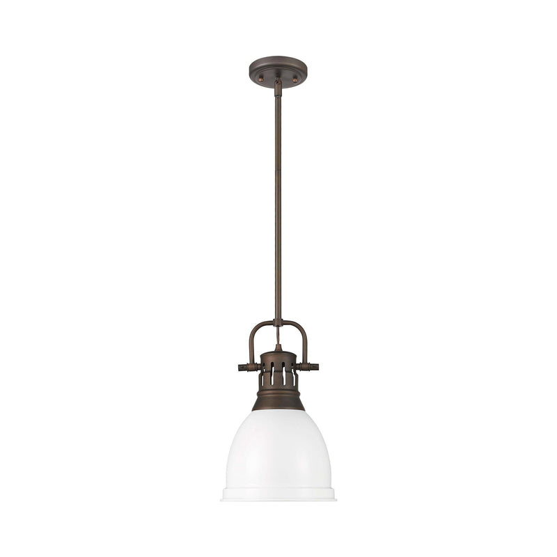 Golden Lighting Duncan 9in 1-Light Rod Pendant | Country Farmhouse Rubbed Bronze and Matte White Steel | Kitchen & Dining Room | Model 3604-S RBZ-WHT