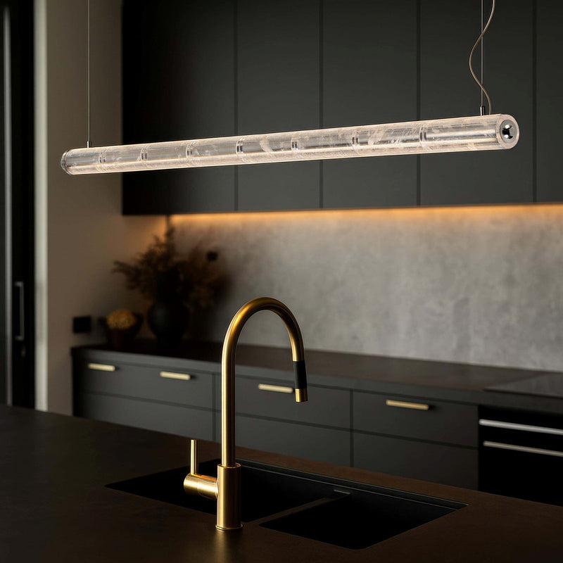 Golden Lighting Crystallo 64in LED Island Light | Glam Polished Nickel and Cloudy Crystal | Kitchen Island | Model 3726-LP64 PN-CY
