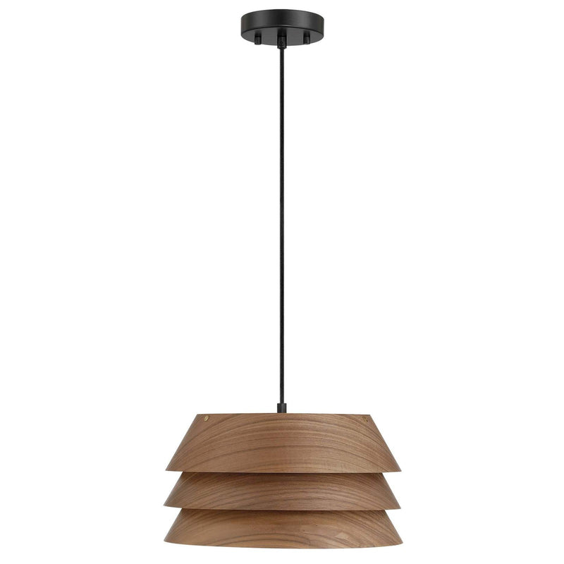 Golden Lighting Aalto 13in 1-Light Pendant | Rustic Dark Walnut Wood Veneer Shade | Kitchen & Dining Room | 13.25 x 13.25 x 7 in | Model 3990-13 DWA