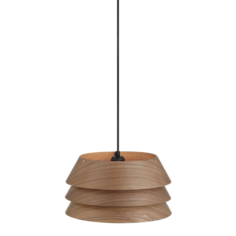 Golden Lighting Aalto 13in 1-Light Pendant | Rustic Dark Walnut Wood Veneer Shade | Kitchen & Dining Room | 13.25 x 13.25 x 7 in | Model 3990-13 DWA
