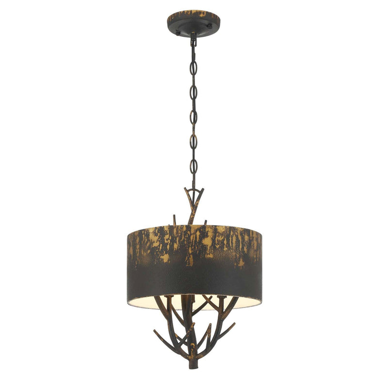 Golden Lighting Arboreal 13in 3-Light Pendant | Rustic Antique Black Iron and Steel | Kitchen & Dining Room | 13 x 13 x 17.38 in | Model 4500-3P ABI