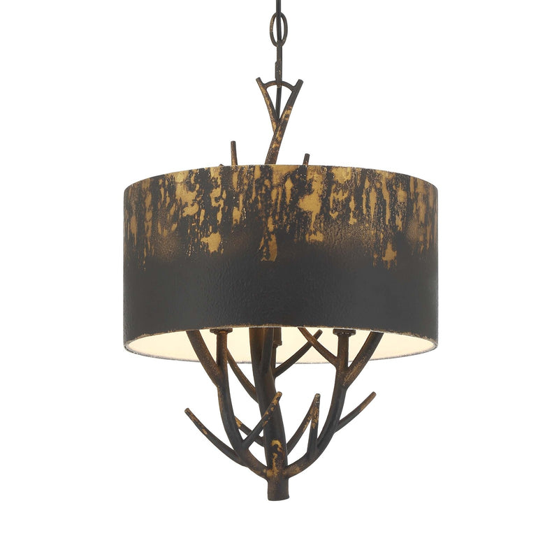 Golden Lighting Arboreal 13in 3-Light Pendant | Rustic Antique Black Iron and Steel | Kitchen & Dining Room | 13 x 13 x 17.38 in | Model 4500-3P ABI