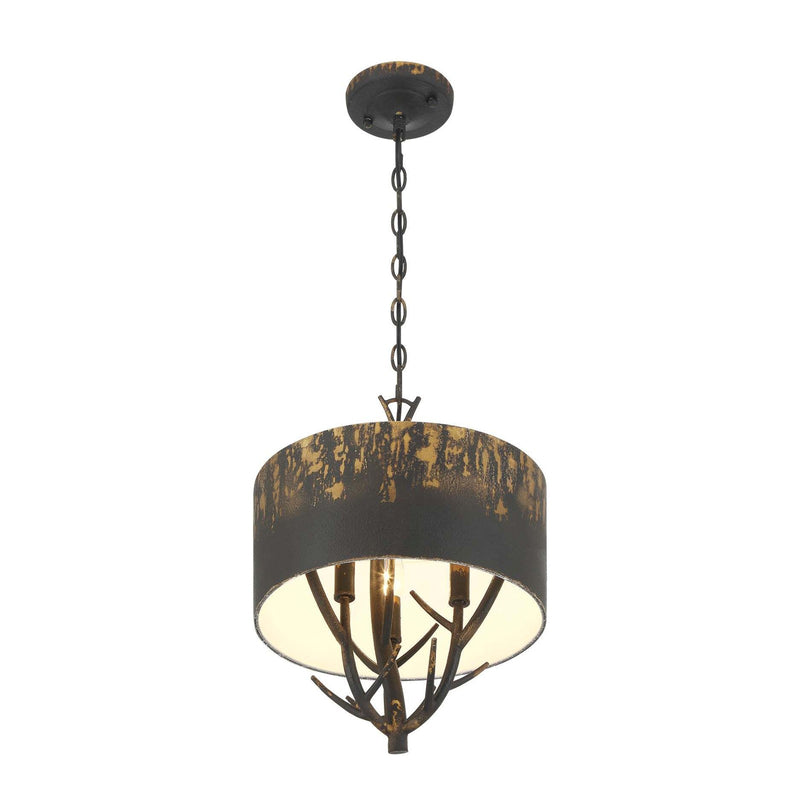Golden Lighting Arboreal 13in 3-Light Pendant | Rustic Antique Black Iron and Steel | Kitchen & Dining Room | 13 x 13 x 17.38 in | Model 4500-3P ABI