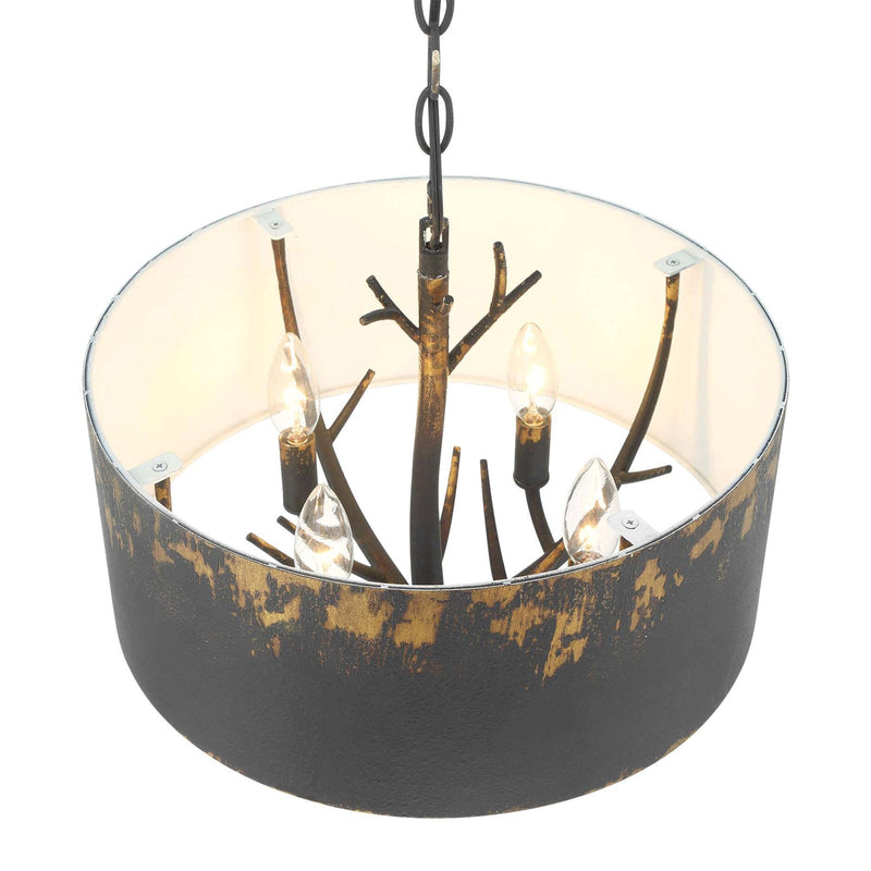 Golden Lighting Arboreal 4-Light Pendant | Rustic Antique Black Iron Steel | Kitchen & Dining Room | 15 x 14.13 in, Dry Rated | Model 4500-4P ABI