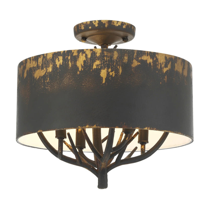 Golden Lighting Arboreal 15in 4-Light Semi-Flush Mount | Rustic Antique Black Iron and Steel | Entryway & Bedroom | Model 4500-4SF ABI