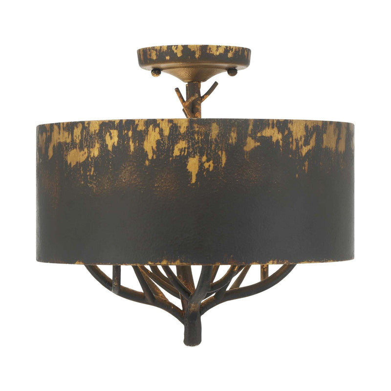 Golden Lighting Arboreal 15in 4-Light Semi-Flush Mount | Rustic Antique Black Iron and Steel | Entryway & Bedroom | Model 4500-4SF ABI