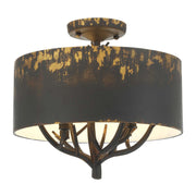 Golden Lighting Arboreal 15in 4-Light Semi-Flush Mount | Rustic Antique Black Iron and Steel | Entryway & Bedroom | Model 4500-4SF ABI