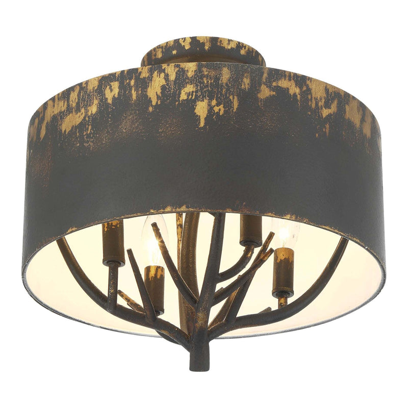 Golden Lighting Arboreal 15in 4-Light Semi-Flush Mount | Rustic Antique Black Iron and Steel | Entryway & Bedroom | Model 4500-4SF ABI